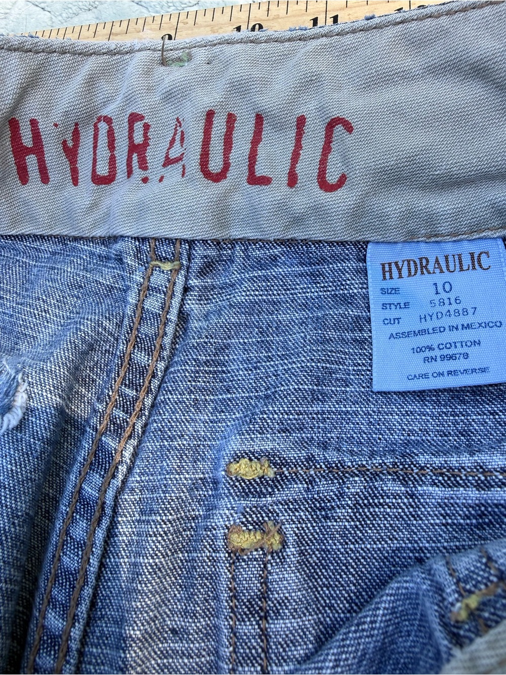 Vintage Y2K Hydraulic Jeans 100% Cotton Rigid Denim Blue Size 10 Wide Flare - Picture 6 of 14